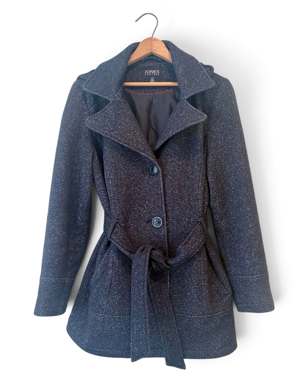 Jones New York Gray Speckled Belted Trench Jacket